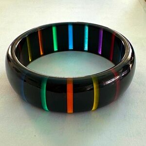 Acrylic Lucite Pop Art Bangle Bracelet Multicolored Rainbow Stripes UNIQUE
